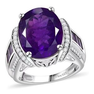 Stunning Amethyst and White Zircon 10.00 ctw Art and Deco Ring Sterling Silver 7